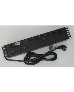 19" 2U Разклонител 9x250V, 16A, 3500W, 2.8m, алуминиев